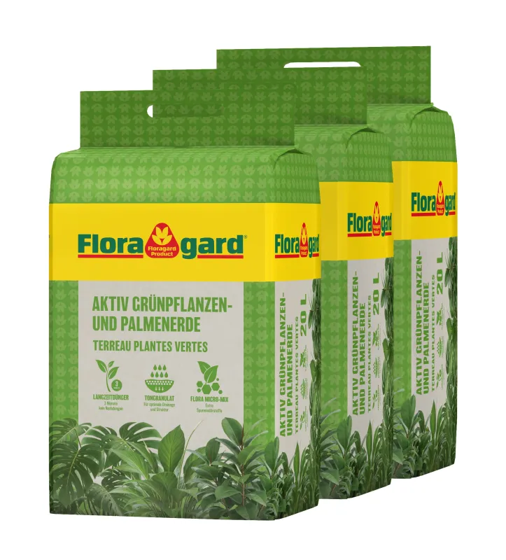 FLORAGARD Aktiv Grünpflanzen-& Palmenerde, 3x20 L - Gallerie Bild 1