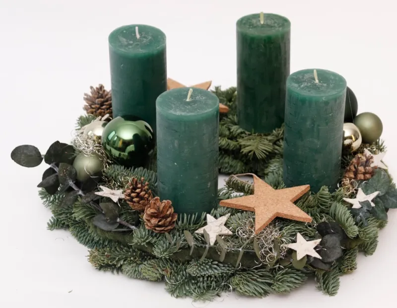 Großer exklusiver Adventskranz, ca. Ø35 cm, grün - Gallerie Bild 1